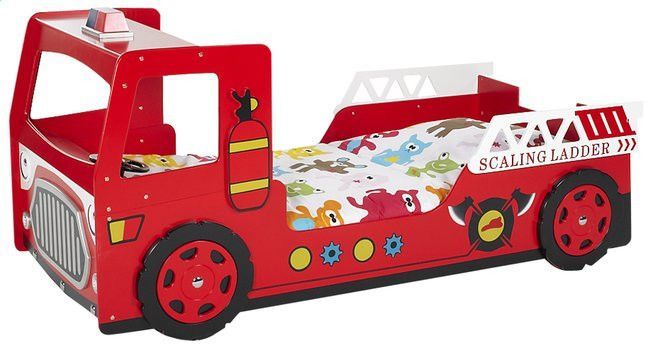 Lit voiture pompier 90x200 cm bois laqué rouge Cara - Photo n°1