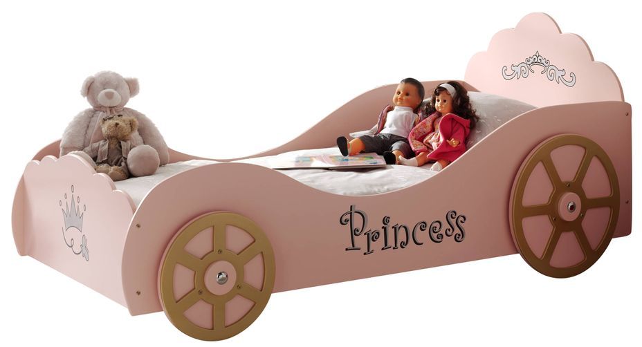 Lit voiture princesse 90x200 cm bois rose Cara - Photo n°1