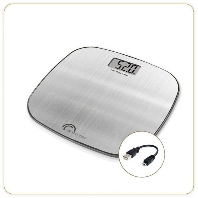 LITTLE BALANCE 8416 Inox Soft USB, Pese-personne sans pile, Rechargeable USB, 180 kg / 100 g, Inox - Photo n°1