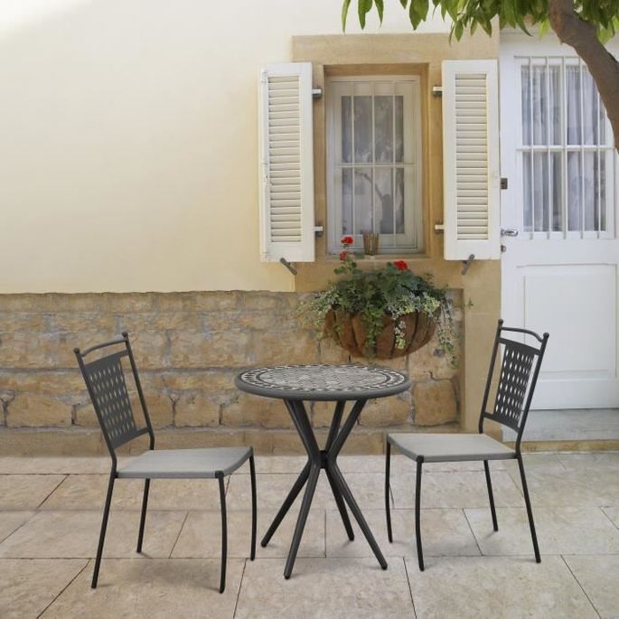 Lot de 2 chaises a manger de jardin - Style zellige - Acier thermolaqué + Textilene - 50 x 59 x 91 cm - Photo n°2