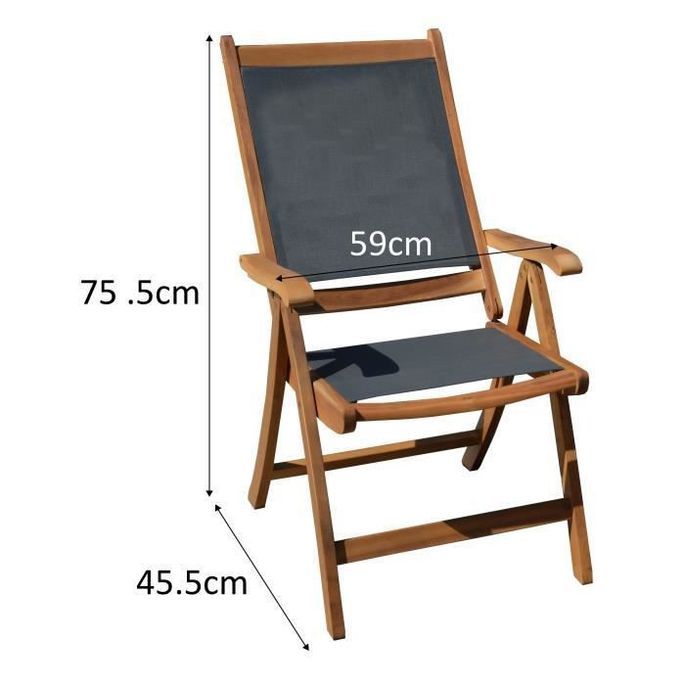 Lot de 2 fauteuils en bois d'acacia FSC et textilene - Gris - Photo n°3