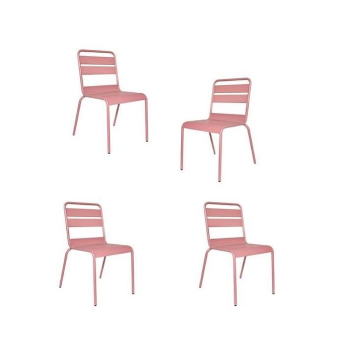 Lot de 4 chaises de jardin - Acier - Rose - Photo n°1
