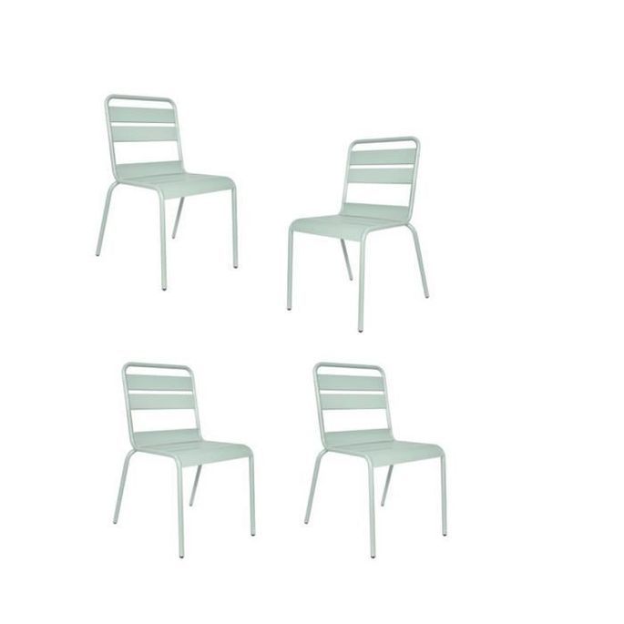 Lot de 4 chaises de jardin - Acier - Vert Céladon - Photo n°1