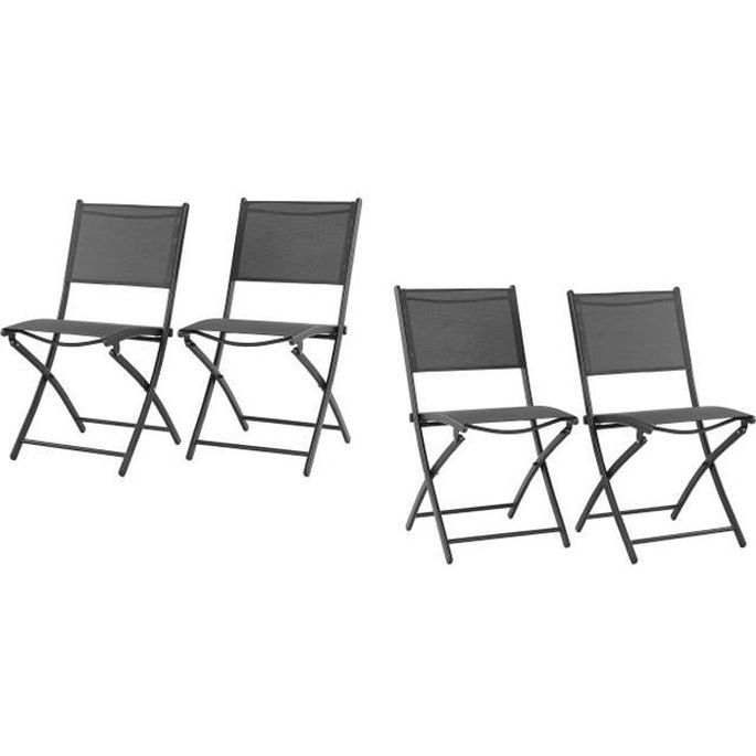 Lot de 4 chaises de jardin pliantes en aluminium assise textilene - 46 x 56 x 85 cm - Gris - Photo n°1