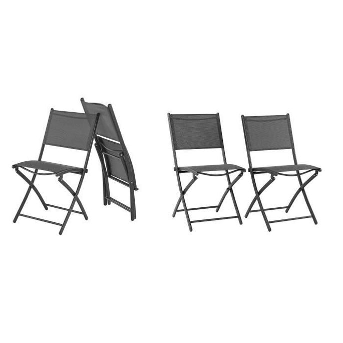 Lot de 4 chaises de jardin pliantes en aluminium assise textilene - 46 x 56 x 85 cm - Gris - Photo n°2