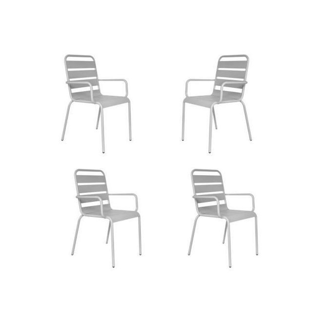 Lot de 4 fauteuils de jardin - Acier - Gris - Photo n°1