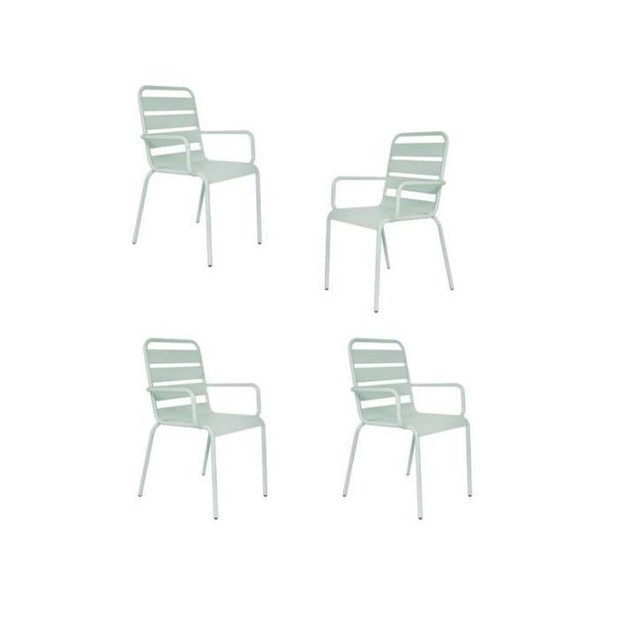 Lot de 4 fauteuils de jardin - Acier - Vert Céladon - Photo n°1