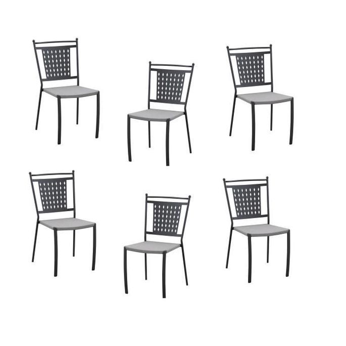 Lot de 6 chaises a manger de jardin - Style zellige - Acier thermolaqué + Textilene - 50 x 59 x 91 cm - Photo n°1