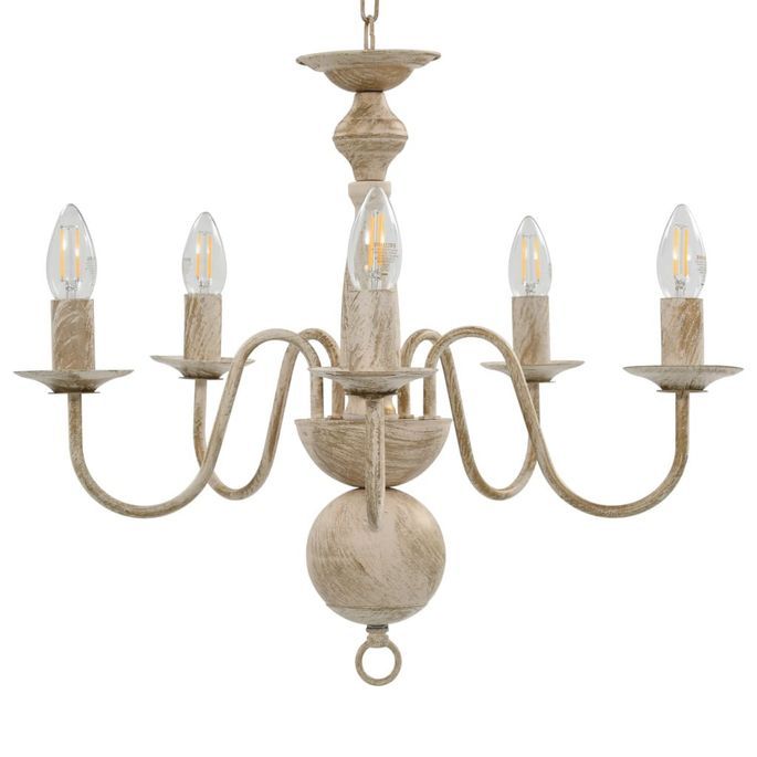 Lustre Blanc antique 5 ampoules E14 - Photo n°4