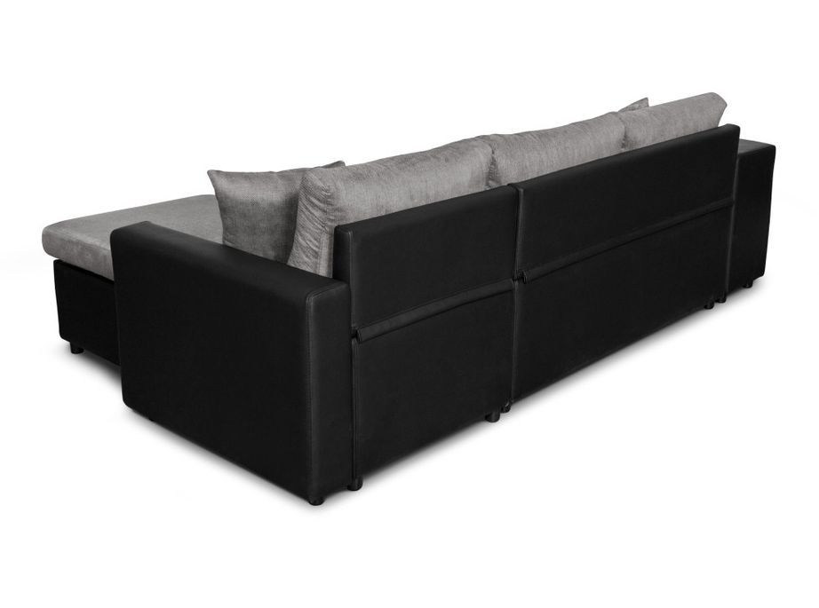 Canapé d'angle reversible et convertible simili noir et tissu gris avec coffre et poufs Kita 241 cm - Photo n°10