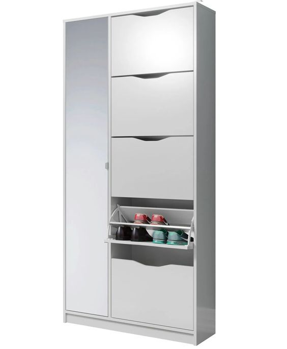 Les Tendances Meuble à chaussures avec miroir 2 portes 4 tiroirs