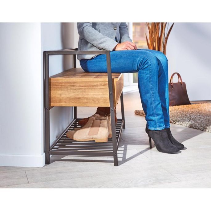 Meuble à chaussures bois chêne foncé et métal noir Oplae - Photo n°11