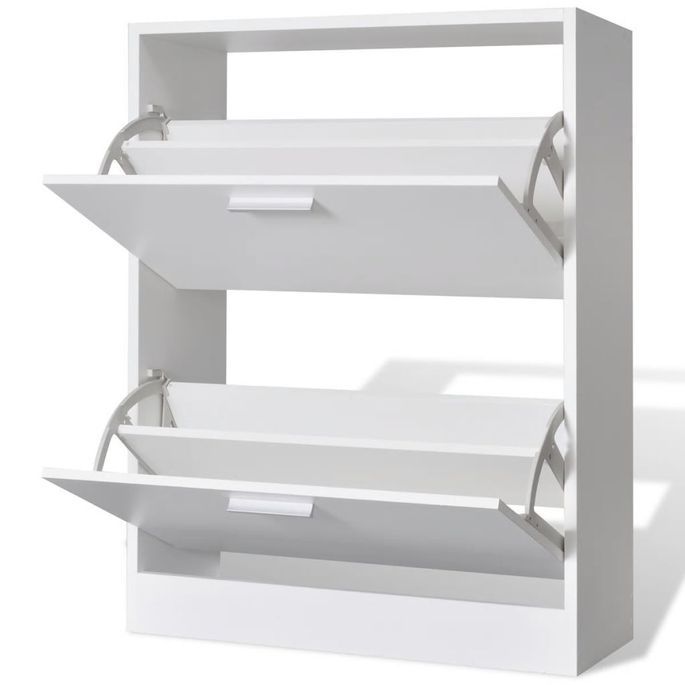 Meuble à chaussures en bois avec 2 compartiments Blanc - Photo n°4