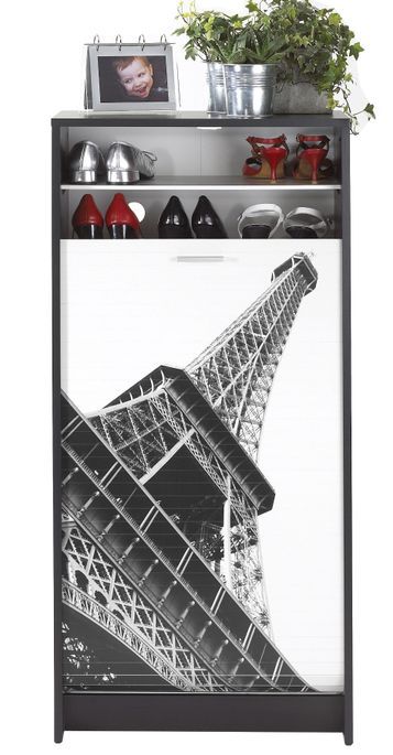 Meuble à chaussures noir rideau tour Eiffel 21 paires Shoot 58 cm - Photo n°1