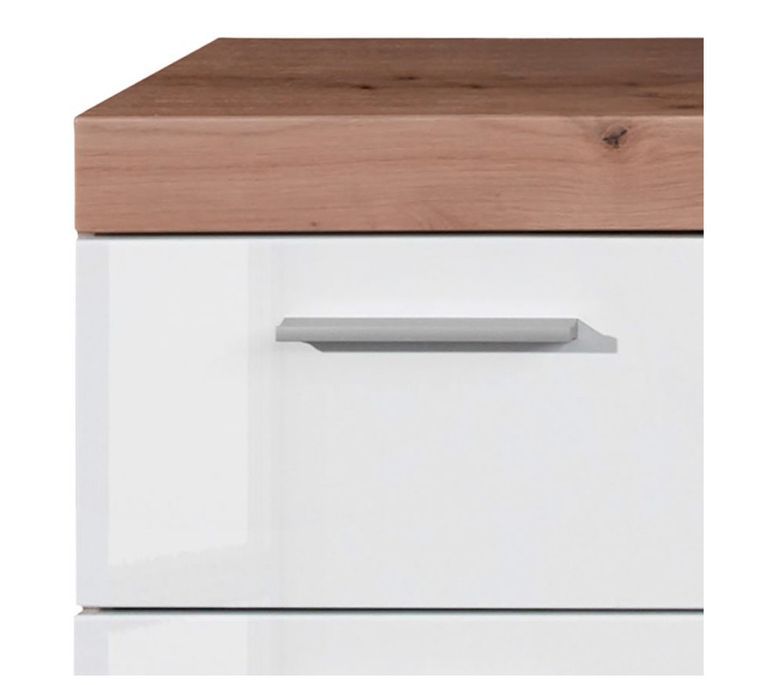 Meuble bas blanc brillant et chêne noueux 1 porte 1 tiroir Kelia 37 cm - Photo n°4