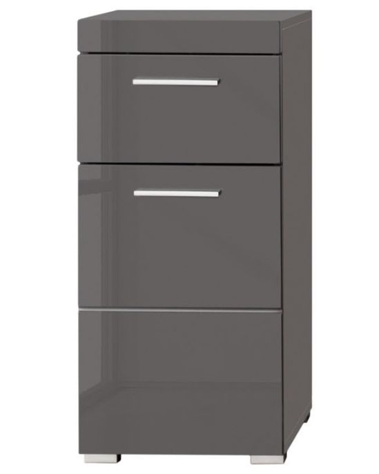 Meuble bas gris brillant 1 porte 1 tiroir Kelia 37 cm - Photo n°1