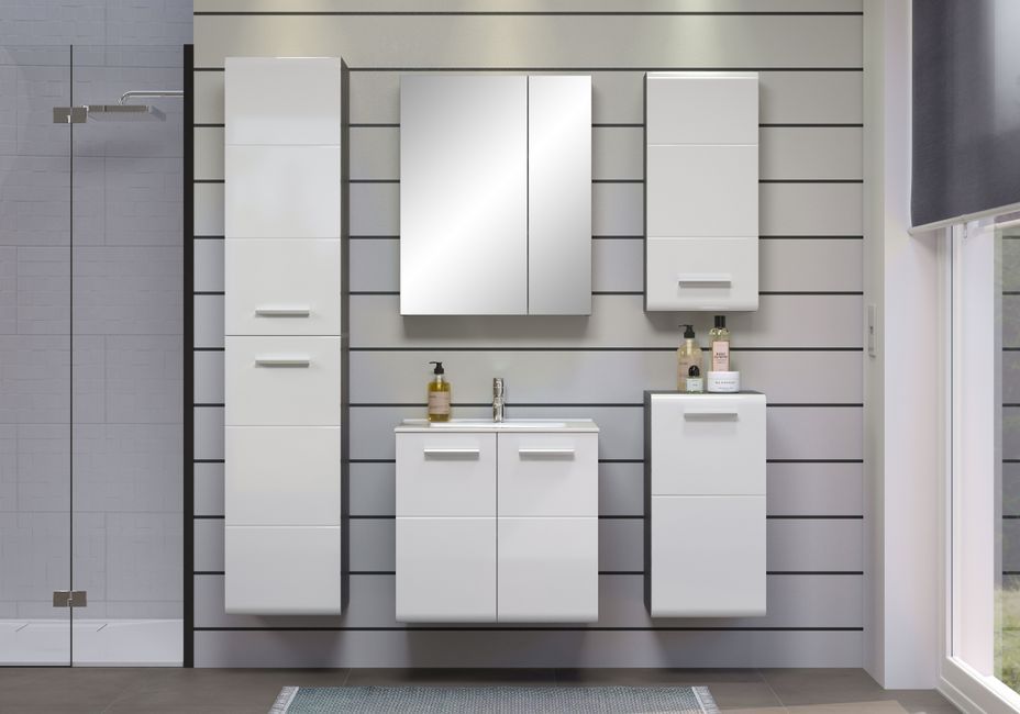 Meuble bas suspendu 1 porte blanc brillant et gris foncé Touka 35 cm - Photo n°4
