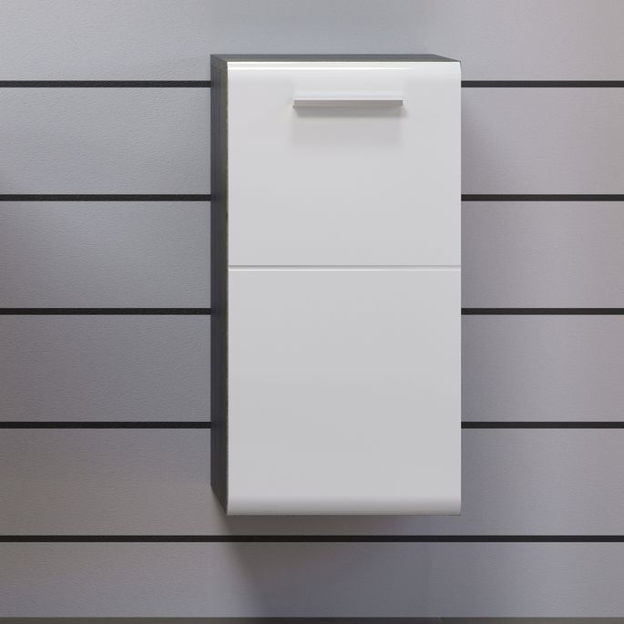 Meuble bas suspendu 1 porte blanc brillant et gris foncé Touka 35 cm - Photo n°5