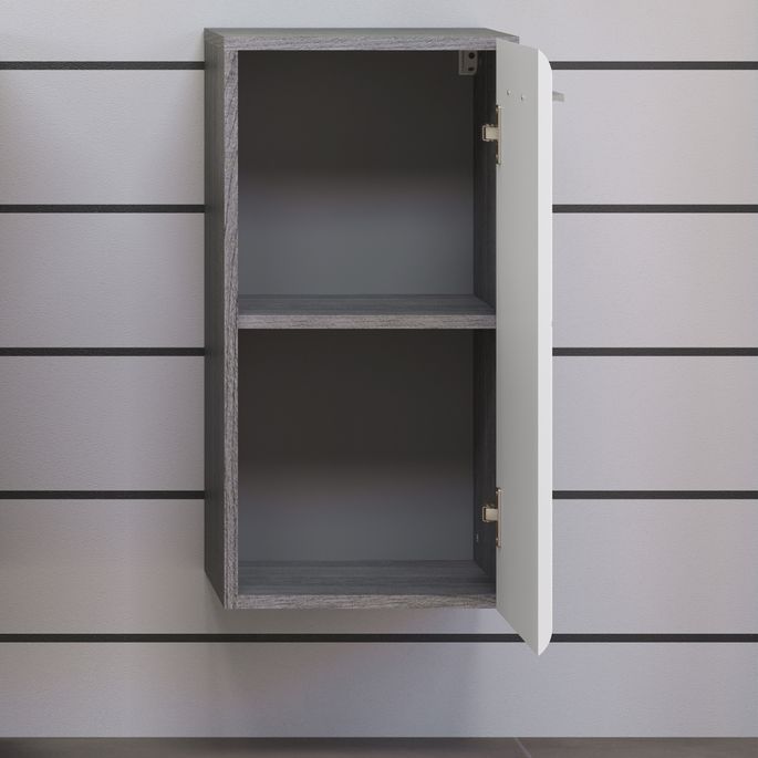 Meuble bas suspendu 1 porte blanc brillant et gris foncé Touka 35 cm - Photo n°7
