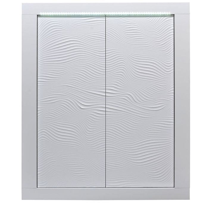 Meuble de rangement éclairage à Led 2 portes bois laqué blanc à reliefs Kala 121 cm - Photo n°1