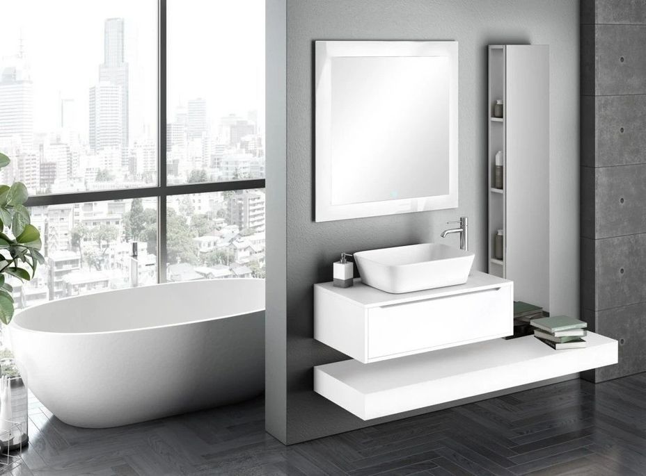 Meuble de salle de bain laqué blanc mat 1 tiroir Selb L 90 cm - Photo n°4