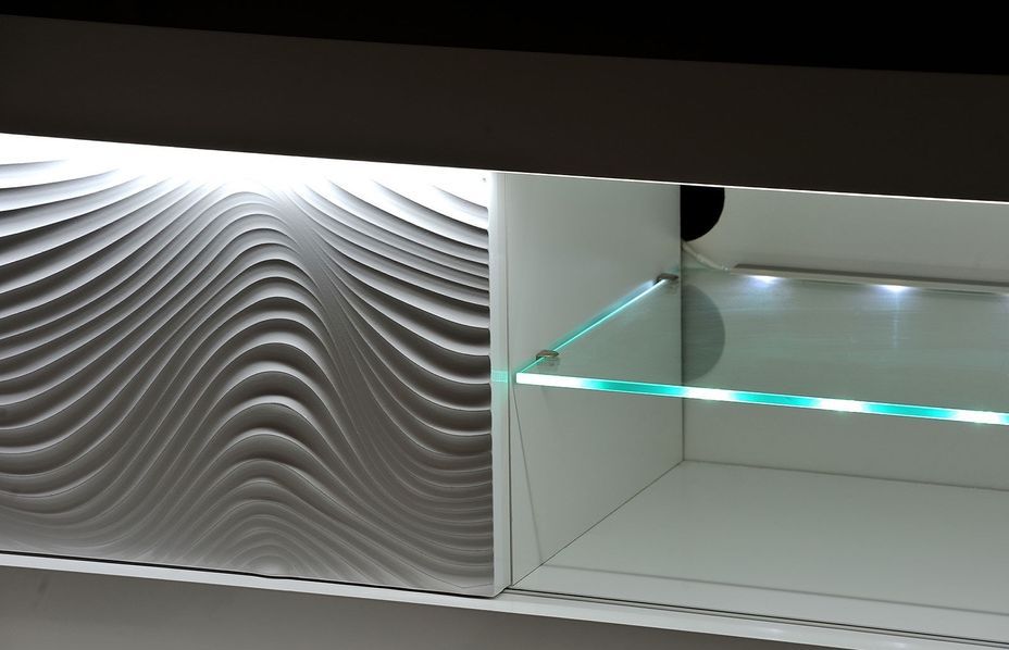 Meuble éclairage à Led 1 portes bois laqué blanc à reliefs Kala 170 cm - Photo n°7
