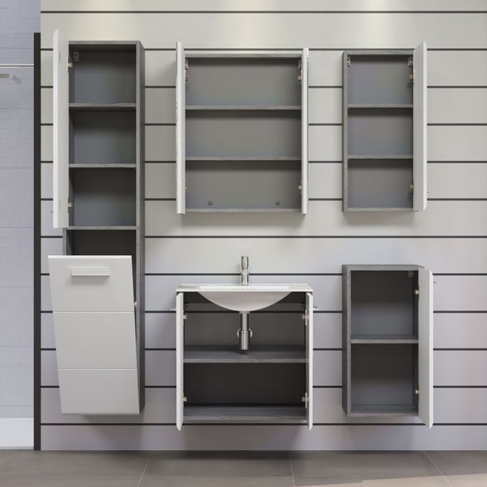 Meuble haut 1 porte blanc brillant et gris foncé Touka 35 cm - Photo n°6