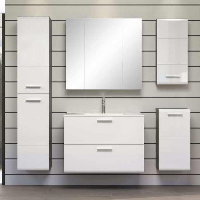 Meuble haut 1 porte blanc brillant et gris foncé Touka 35 cm - Photo n°7