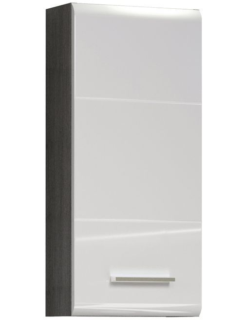 Meuble haut 1 porte blanc brillant et gris foncé Touka 35 cm - Photo n°1