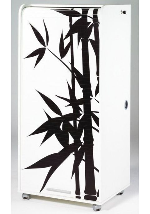 Meuble informatique à rideau blanc imprimé bambous Orga 140 cm - Photo n°1