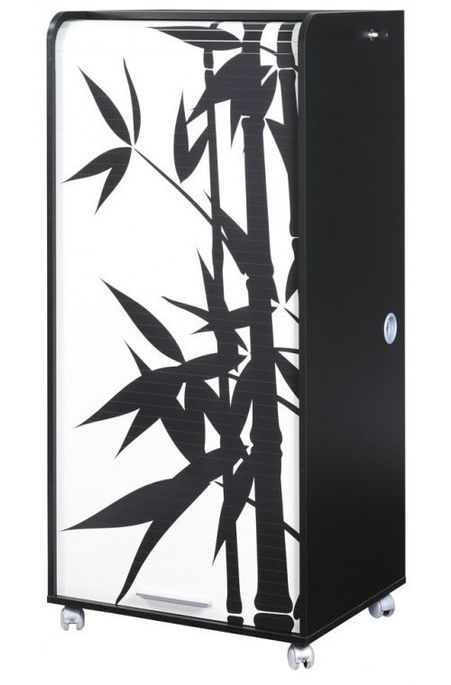 Meuble informatique à rideau noir imprimé bambous Orga 140 cm - Photo n°1
