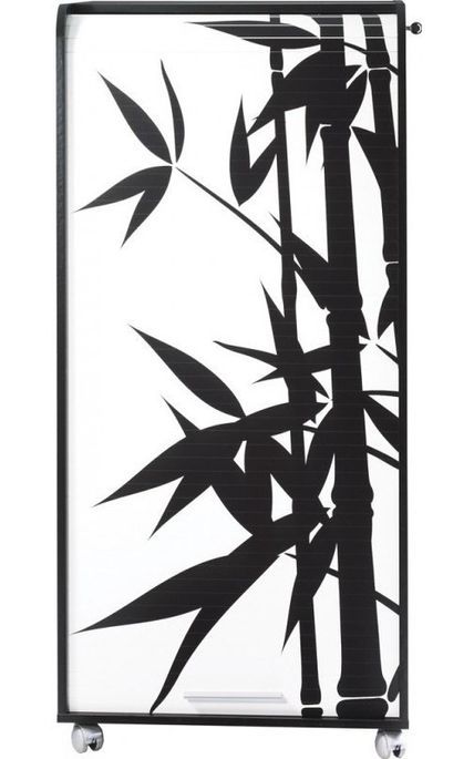 Meuble informatique à rideau noir imprimé bambous Orga 140 cm - Photo n°2