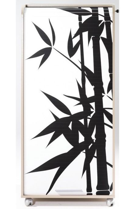 Meuble informatique à rideau taupe imprimé bambous Orga 140 cm - Photo n°1