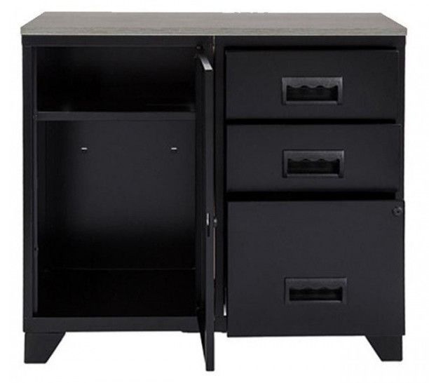 Meuble 1 porte 3 tiroirs métal noir et plateau chêne naturel Naya L 80 x H 75 x P 40 cm - 25 kg - Photo n°3