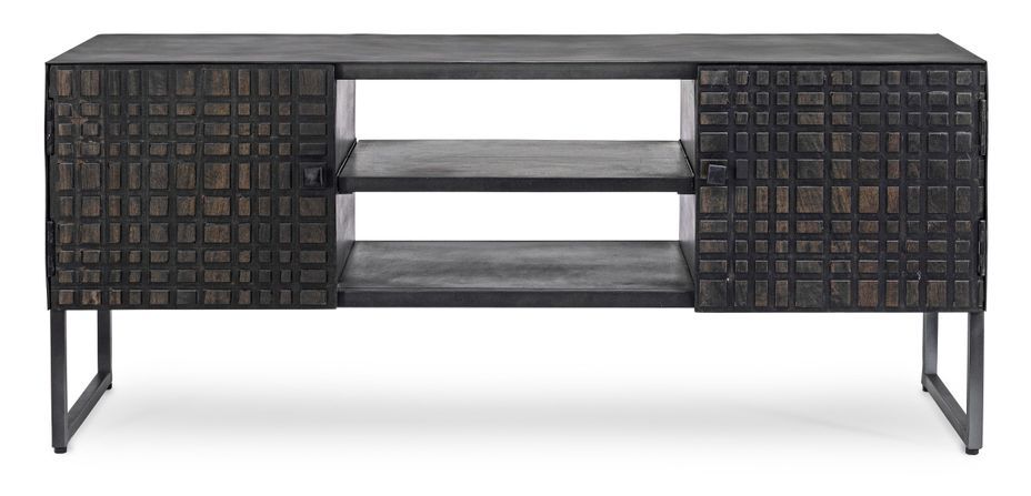 Meuble TV 2 portes acier et bois de manguier noir Dody 130 cm - Photo n°1