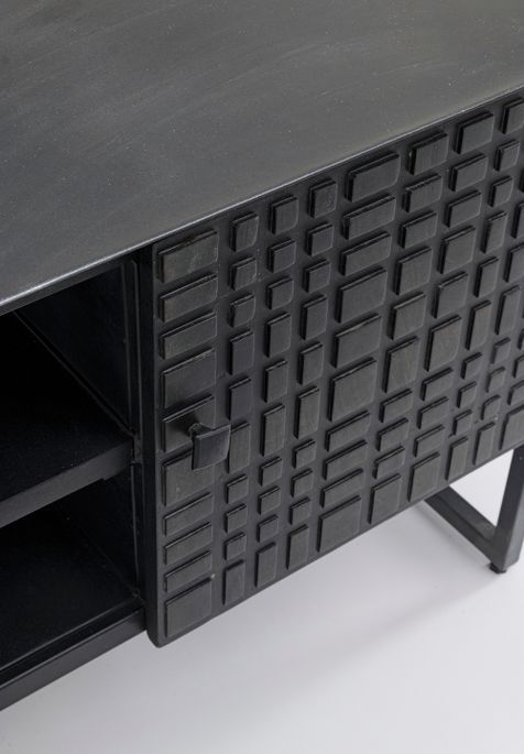 Meuble TV 2 portes acier et bois de manguier noir Dody 130 cm - Photo n°4