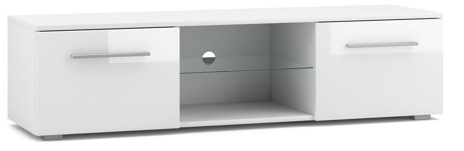 Meuble TV 2 portes blanc et blanc laqué Roxel 140 cm - Photo n°1