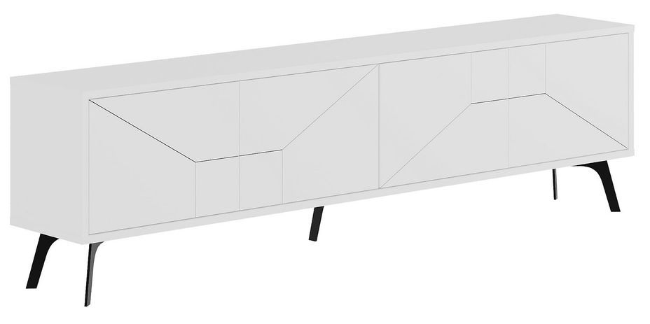 Meuble TV 4 portes bois blanc motif géométrique Kuzako 180 cm - Photo n°1