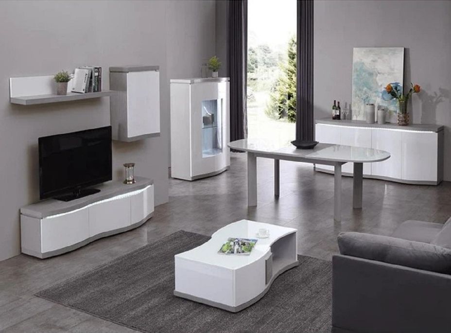 Meuble TV à LED 3 portes bois gris et laqué blanc Alex 170 cm - Photo n°3