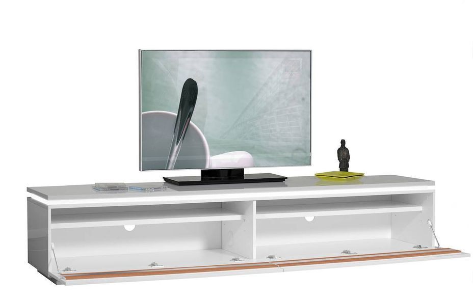 Meuble TV à LED 2 portes bois laqué blanc Kela - Photo n°2