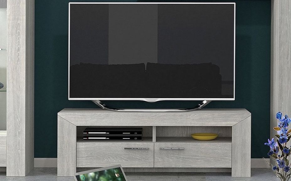 Meuble TV bois chêne cérusé gris Kathy 150 cm - Photo n°6