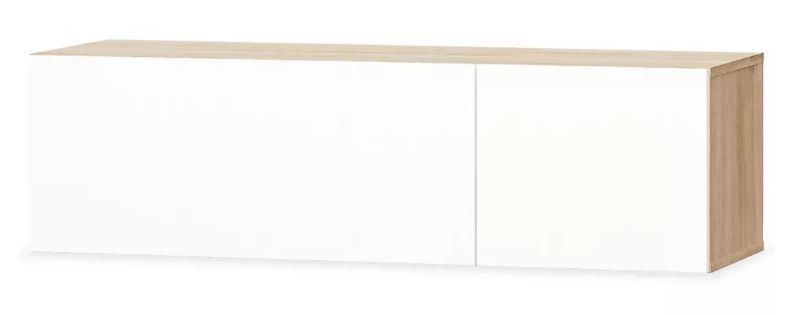 Meuble TV suspendu 2 portes bois laqué blanc et chêne clair Chickie L 120 x H 34 x P 40 cm - Photo n°1
