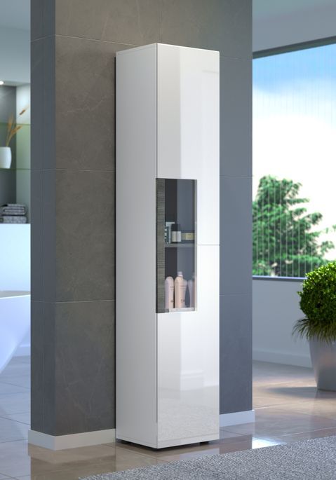 Meubles de salle de bain design blanc brillant et gris mat 4 pièces Daisy 164 cm - Photo n°8