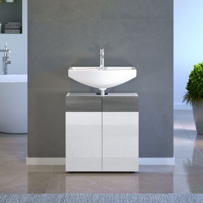 Meubles de salle de bain design blanc brillant et gris mat 4 pièces Daisy 164 cm - Photo n°10