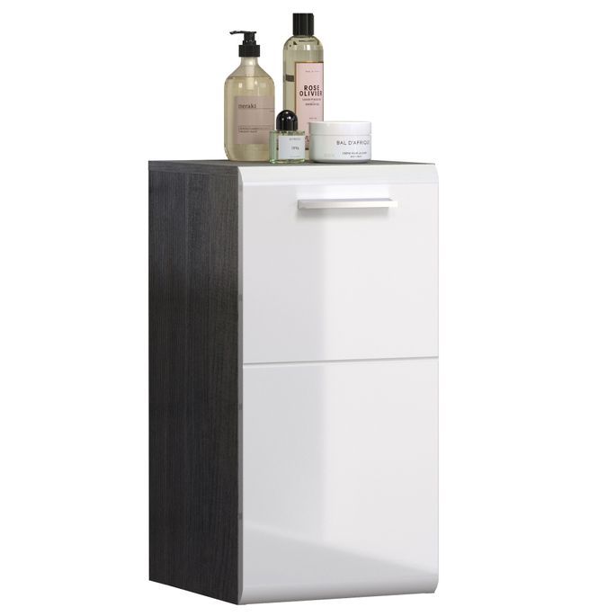 Meubles de salle de bain suspendus blanc brillant et gris foncé Touka 35 cm - Photo n°13