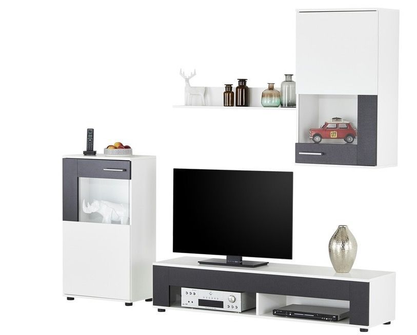 Meubles TV modulables 4 éléments blanc mat et noir Valencia - Photo n°1