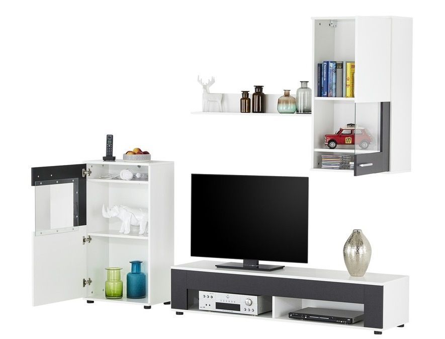 Meubles TV modulables 4 éléments blanc mat et noir Valencia - Photo n°2