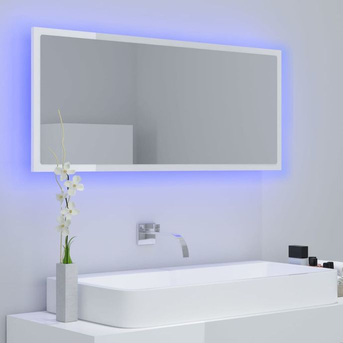 Miroir à LED de bain Blanc brillant 100x8,5x37 cm - Photo n°3