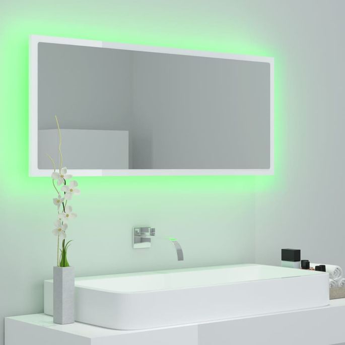 Miroir à LED de bain Blanc brillant 100x8,5x37 cm - Photo n°4