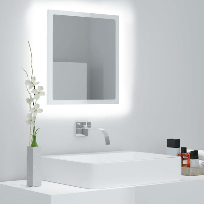 Miroir à LED de bain Blanc brillant 40x8,5x37 cm - Photo n°3